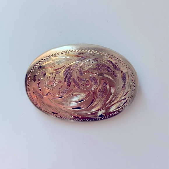 1950s Vintage Bond Boyd Sterling Oval Floral Hand Etched Brooch Pin - Picture 1 of 6